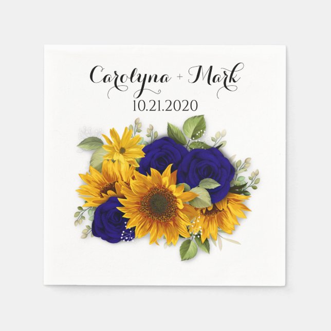 Sonnenblumen und Rose der Marine Botanische Hochze Serviette (Vorderseite)
