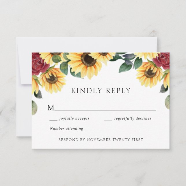 Sonnenblumen und Rose Hochzeitkarte Einladung (Vorderseite)