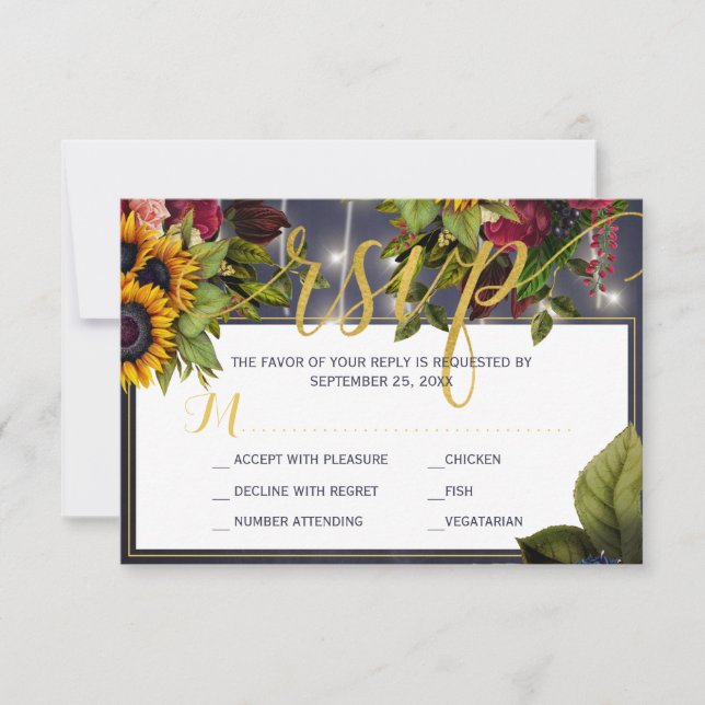 Sonnenblumen und Rose marinebrody rustikale Hochze RSVP Karte (Vorderseite)