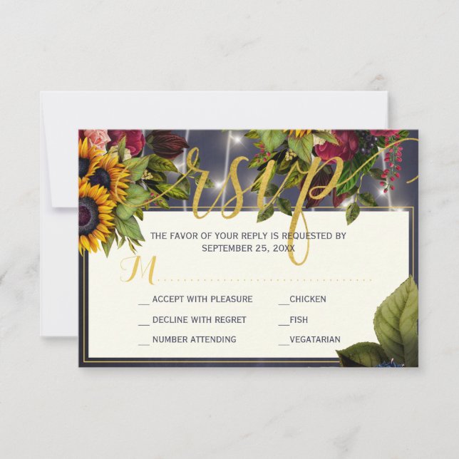 Sonnenblumen und Rose marinebrody rustikale Hochze RSVP Karte (Vorderseite)