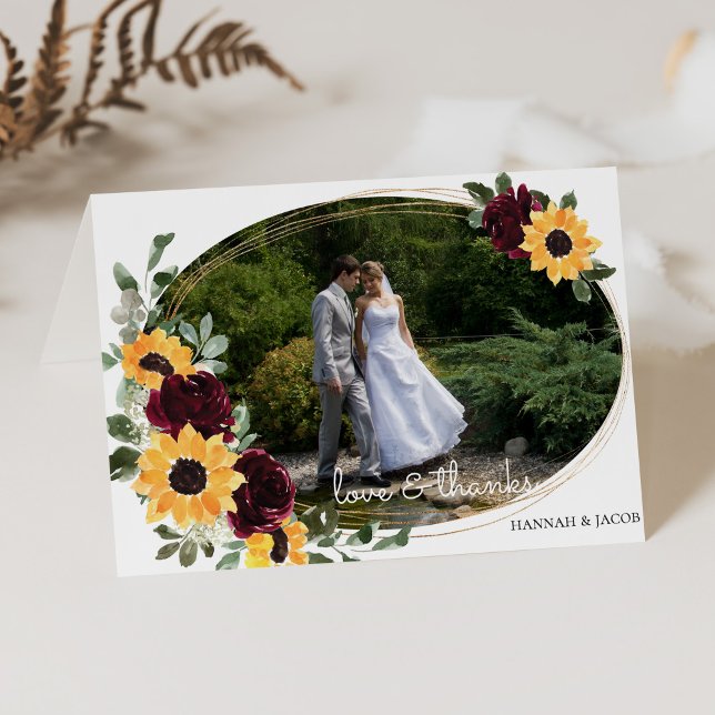 Sonnenblumen und Rose Rustic Wedding Foto Vielen D Dankeskarte (Von Creator hochgeladen)