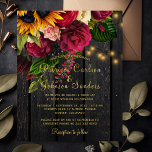 Sonnenblumen und Rose rustikale Hochzeit im Herbst<br><div class="desc">Elegante schicke Hochzeitsstipps, preisgünstige Einladungen auf dunkelbraunem Stallholz mit einer schönen gelben Sonnenblume und roten bordeauxfarbenen Rose, Streicher aus Tinkeln und Imitaten goldenen Typografie-Skript. Einfach mit Ihren Daten personalisieren! Die Einladung eignet sich für elegante Herbst- oder Sommerhochzeiten im rustikalen Hinterhofgarten. BITTE LESEN SIE DIES VOR DEM KAUF! Dies ist eine...</div>