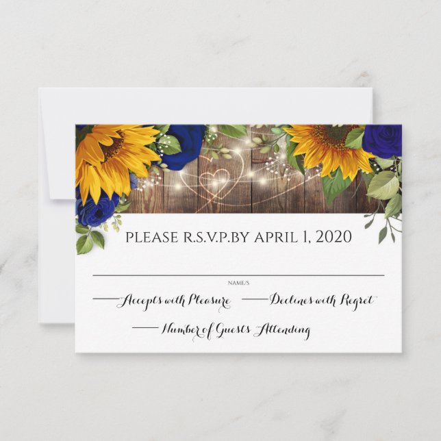 Sonnenblumen und Rose Rustikale Holzleuchten UAWG RSVP Karte (Vorderseite)