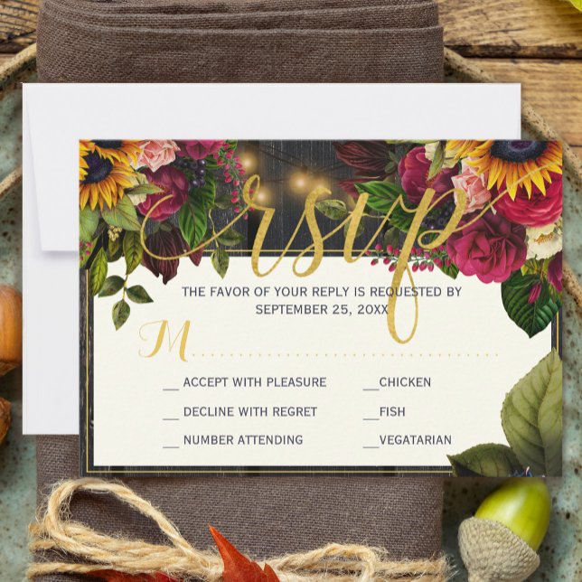 Sonnenblumen und Rose rustikales Budget Hochzeit r Mitteilungskarte (Different sizes available)