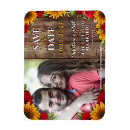 Sonnenblumen und Rose Rustikales Foto Magnet aus H