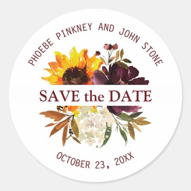 Sonnenblumen und Rose Save the Date Umschlag Aufkl Runder Aufkleber (Vorderseite)