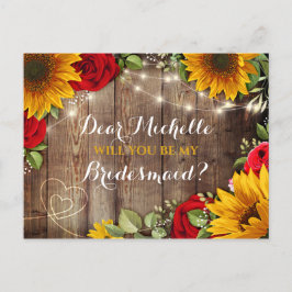 Sonnenblumen und Rose werden Sie meine Bridesmaid- Ankündigungspostkarte