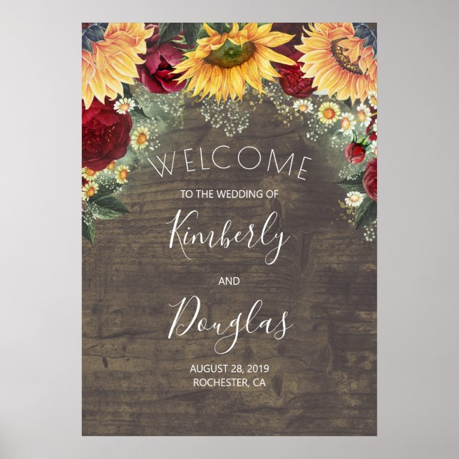Sonnenblumen und Rote Rose Hochzeit im Herbst Begr Poster (Vorne)
