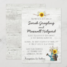 Sonnenblumen und Rustikale Holzfarm Einladung