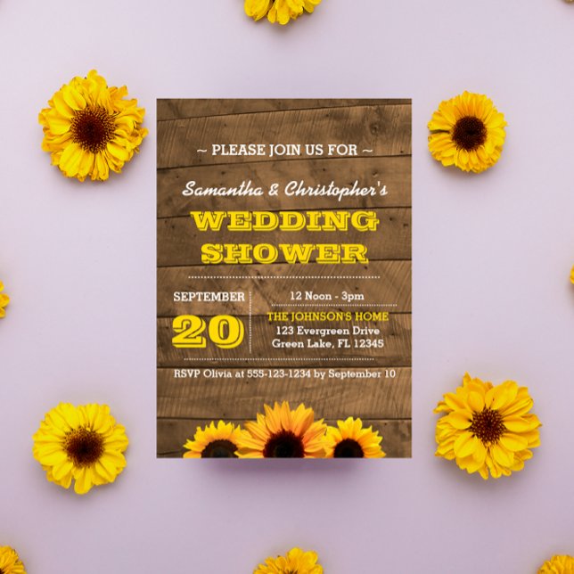 Sonnenblumen und rustikales Brautparty aus Holz Einladung (Von Creator hochgeladen)