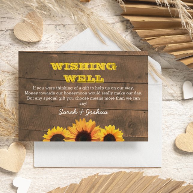 Sonnenblumen und rustikales Holz Hochzeit wünschen Begleitkarte (Von Creator hochgeladen)