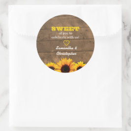 Sonnenblumen und rustikales Holz, Sweet Leckerei Runder Aufkleber