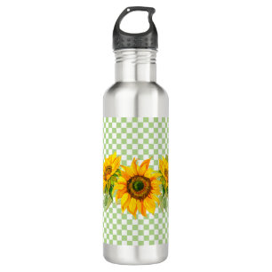 Sonnenblumen und Schachbrett Edelstahlflasche