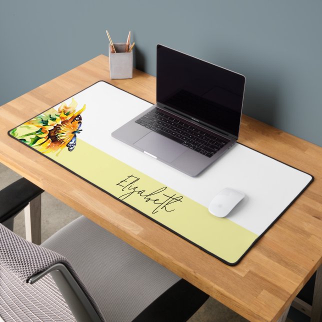 Sonnenblumen und Schmetterling personalisiert Schreibtischunterlage (Büro 2)