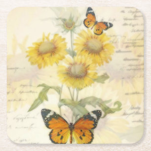 Sonnenblumen und Schmetterling Rechteckiger Pappuntersetzer
