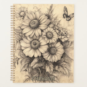 Sonnenblumen und Schmetterling - Rustikales Papier Planer