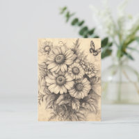 Sonnenblumen und Schmetterling - Rustikales Papier