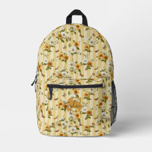Sonnenblumen und Schmetterlinge auf gelben Streife Bedruckter Rucksack
