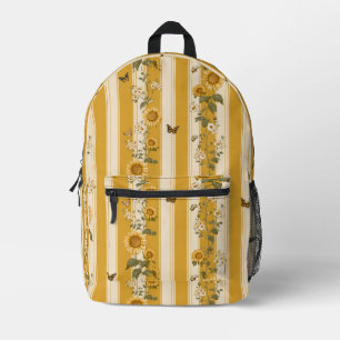 Sonnenblumen und Schmetterlinge auf gelben Streife Bedruckter Rucksack