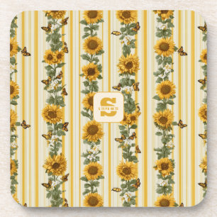 Sonnenblumen und Schmetterlinge auf gelben Streife Getränkeuntersetzer