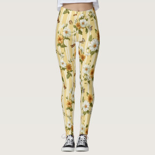 Sonnenblumen und Schmetterlinge auf gelben Streife Leggings