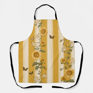 Sonnenblumen und Schmetterlinge auf gelben Streife Schürze