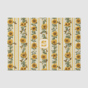 Sonnenblumen und Schmetterlinge auf gelben Streife Seidenpapier