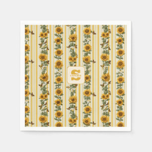 Sonnenblumen und Schmetterlinge auf gelben Streife Serviette