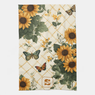 Sonnenblumen und Schmetterlinge auf hellem Gelb Geschirrtuch