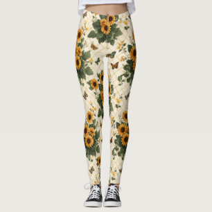 Sonnenblumen und Schmetterlinge auf hellem Gelb Leggings