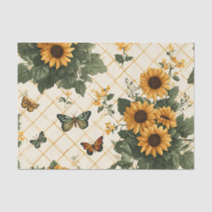 Sonnenblumen und Schmetterlinge auf hellem Gelb Seidenpapier