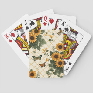 Sonnenblumen und Schmetterlinge auf hellem Gelb Spielkarten