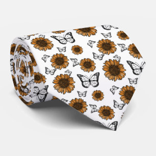 Sonnenblumen- und Schmetterlinge-Boho-Muster  Krawatte