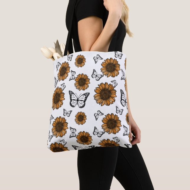 Sonnenblumen- und Schmetterlinge-Boho-Muster  Tasche (Von Nahem)