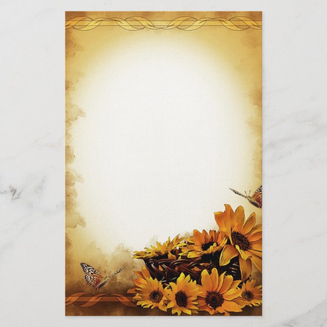 Sonnenblumen und Schmetterlinge Briefpapier (Vorderseite)