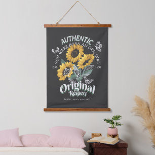 Sonnenblumen und Schmetterlinge Grafik Wandteppich Mit Holzrahmen