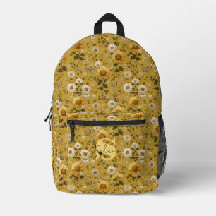 Sonnenblumen und Schmetterlinge im gelben Hintergr Bedruckter Rucksack