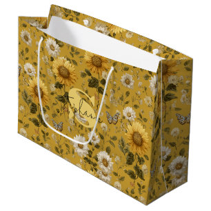 Sonnenblumen und Schmetterlinge im gelben Hintergr Große Geschenktüte