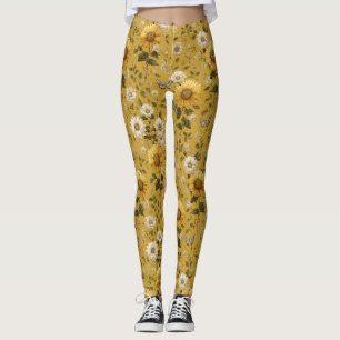 Sonnenblumen und Schmetterlinge im gelben Hintergr Leggings