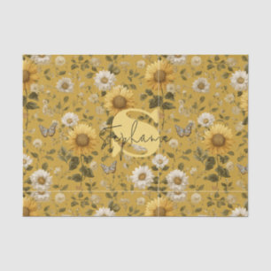 Sonnenblumen und Schmetterlinge im gelben Hintergr Seidenpapier
