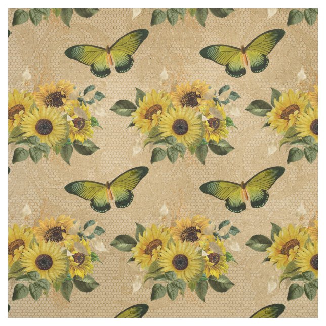 Sonnenblumen und Schmetterlinge Stoff (Muster)