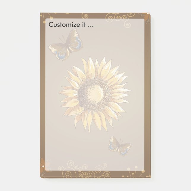 Sonnenblumen und Schmetterlinge Vintag Elegant Post-it Klebezettel (Vorderseite)