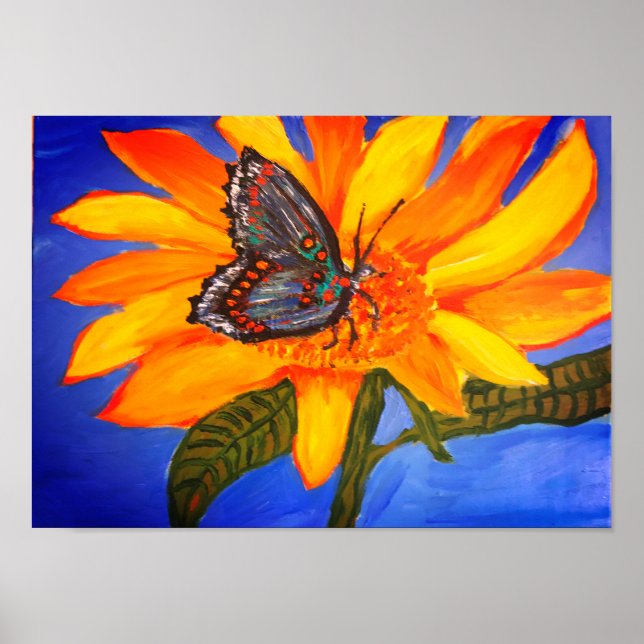 Sonnenblumen und Schmetterlingsblume Poster (Vorne)