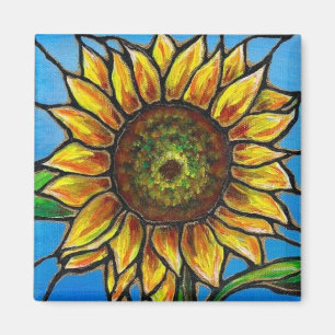 Sonnenblumen und Schmetterlingskunst - Buntglassti Magnet