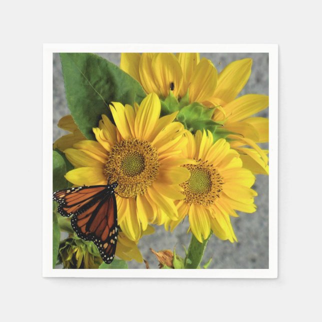 Sonnenblumen und Schmetterlingspapier Napkins Serviette (Vorderseite)