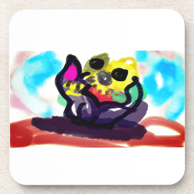 Sonnenblumen und Schwarze Katze Getränkeuntersetzer (Vorderseite)