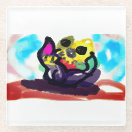 Sonnenblumen und Schwarze Katze Glasuntersetzer