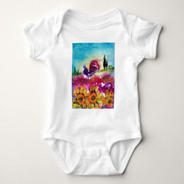 SONNENBLUMEN UND SCHWARZE ROOSTER BABY STRAMPLER (Vorderseite)