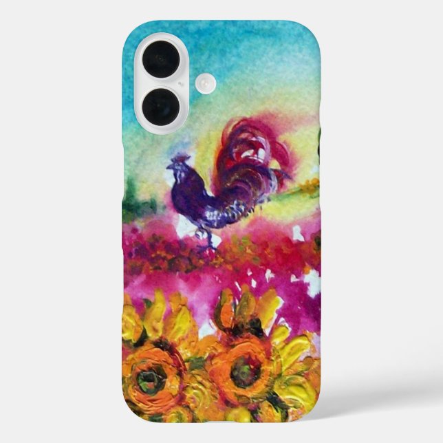 SONNENBLUMEN UND SCHWARZE ROOSTER iPhone 16 HÜLLE (Rückseite)
