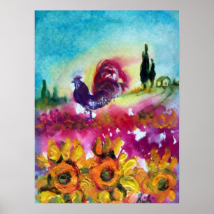 SONNENBLUMEN UND SCHWARZE ROOSTER POSTER